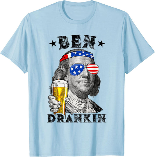 Ben Drankin Funny Patriotic Us Flag History 4th of July Beer T-Shirt - T-Shirt | Light Blue