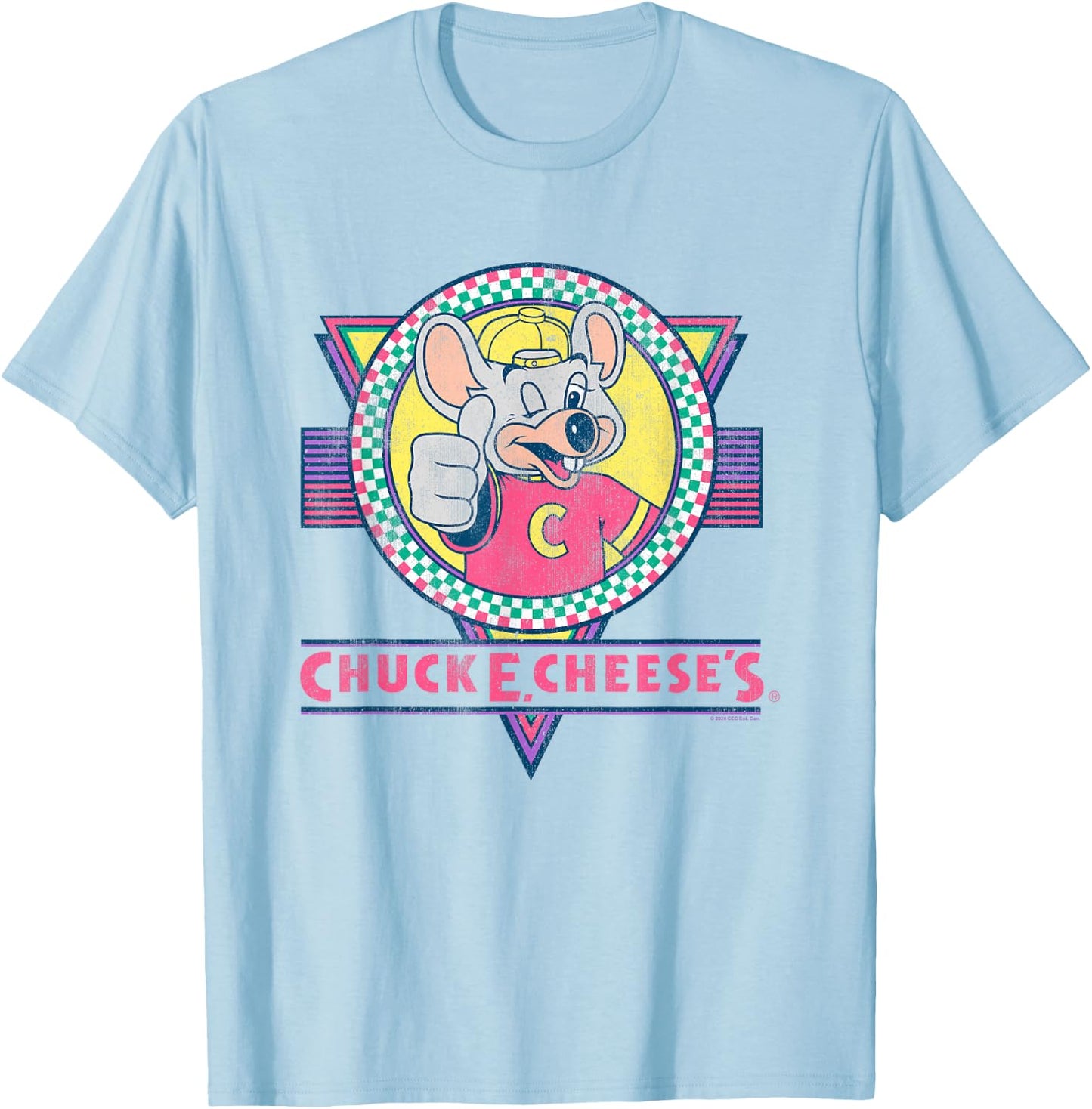Chuck E. Cheese Winking Thumbs Up Logo Distressed , white, S T-Shirt - T-Shirt | Light Blue