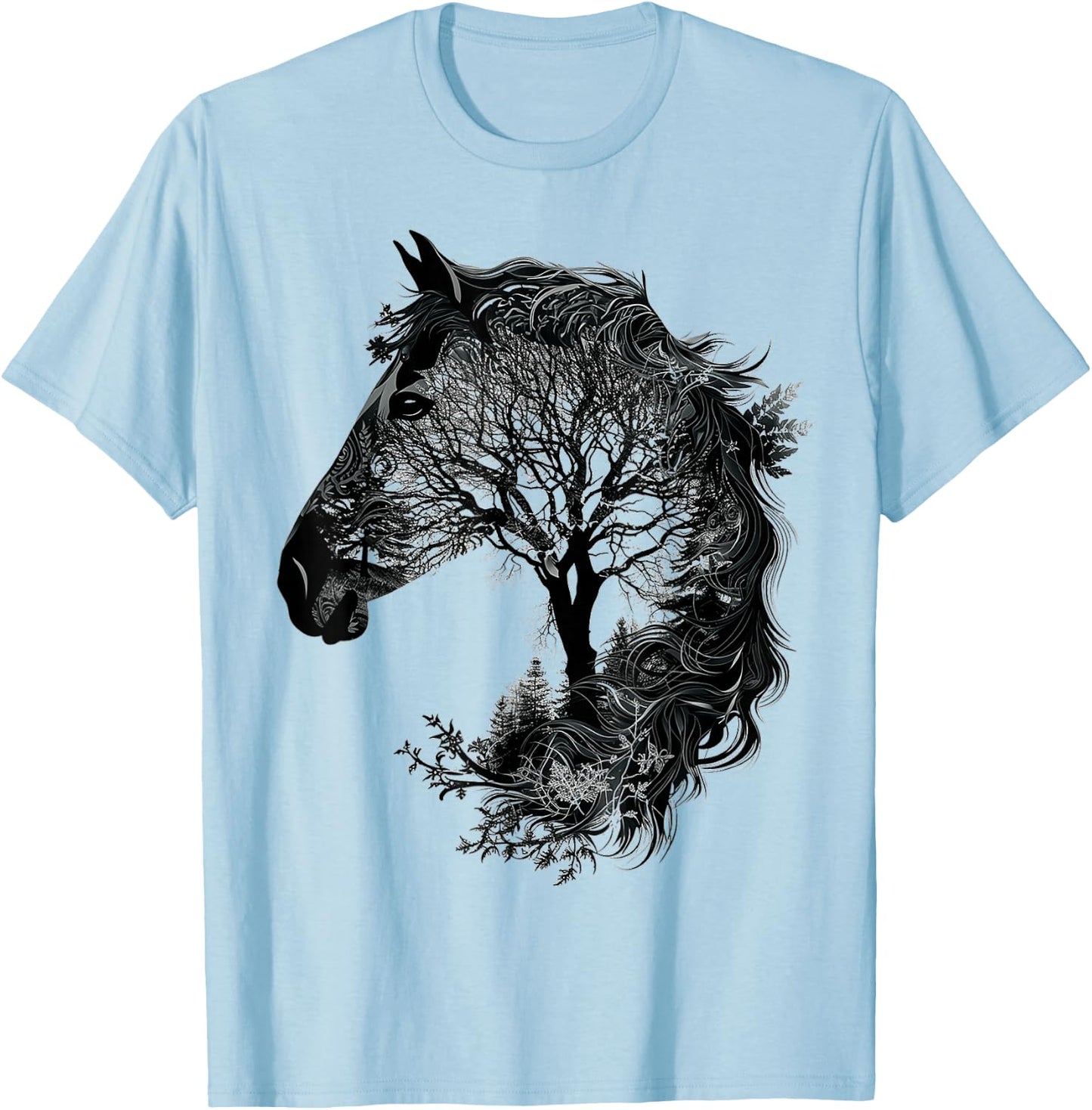 Horse Animal Nature Zoo Drawing Art Abstract Horse , white, S T-Shirt - T-Shirt | Light Blue