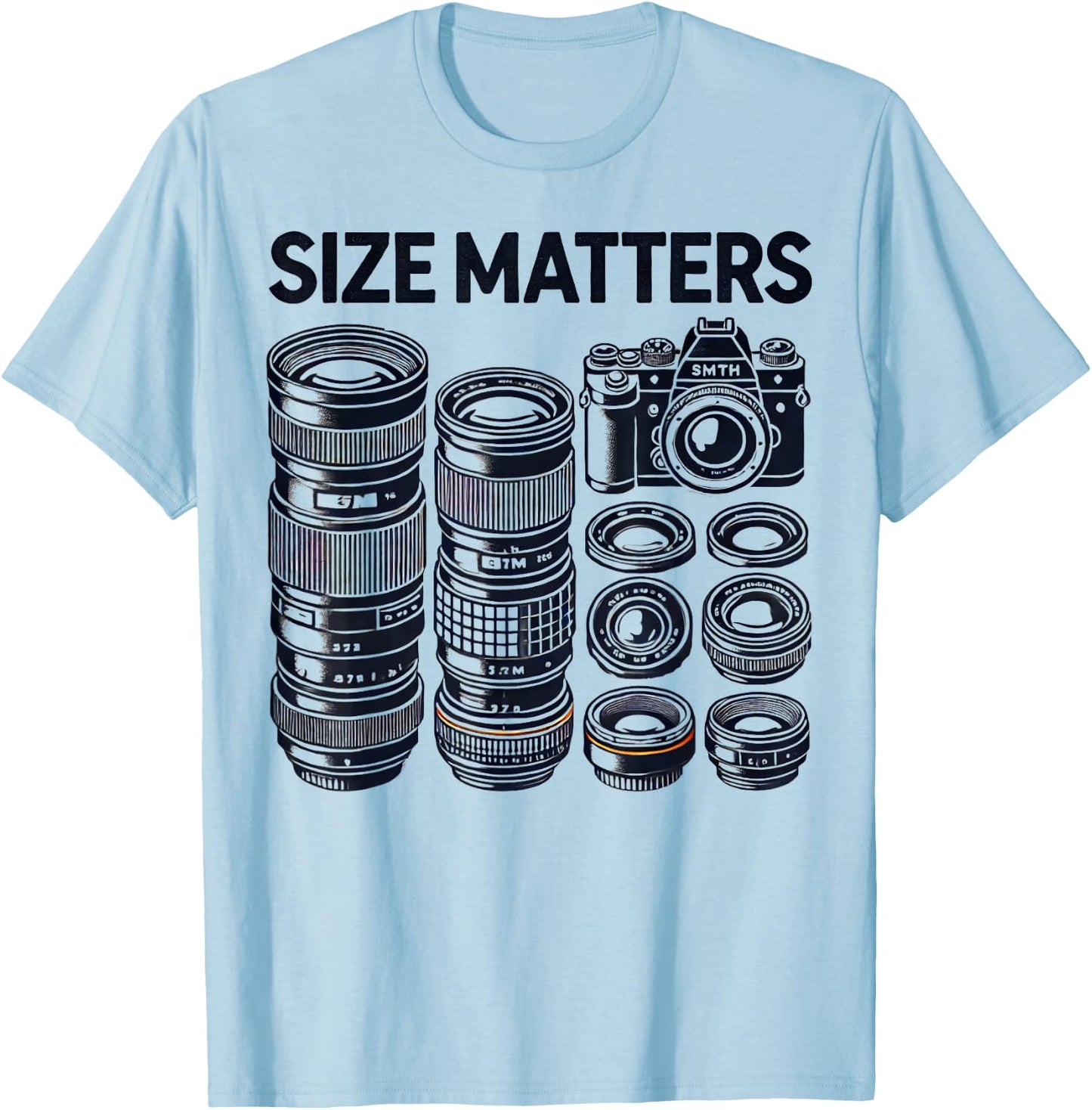 Funny Camera Lovers Humour Size Matters Photographer , white, S T-Shirt - T-Shirt | Light Blue