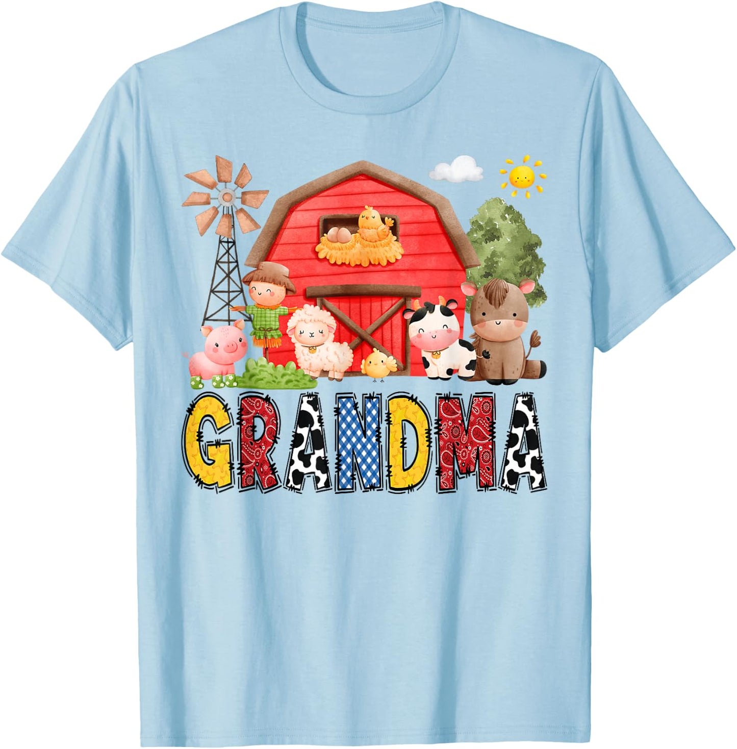 Grandma Farm Cow Birthday Boy Matching Family Matching T-Shirt - T-Shirt | Light Blue