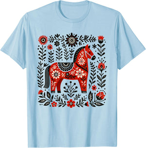 Dala Horse Swedish Heritage Sweden Nordic Scandinavian T-Shirt - T-Shirt | Light Blue