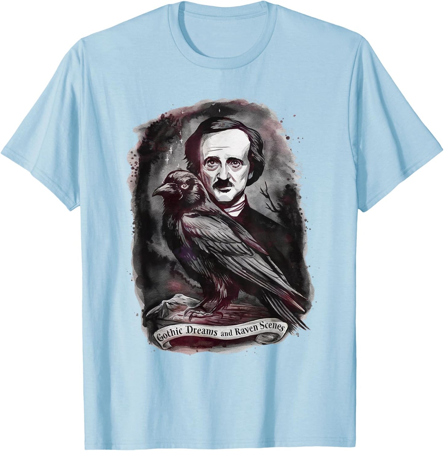 Edgar Allan Poe The Raven Nevermore Gothic Literature Poet T-Shirt - T-Shirt | Light Blue