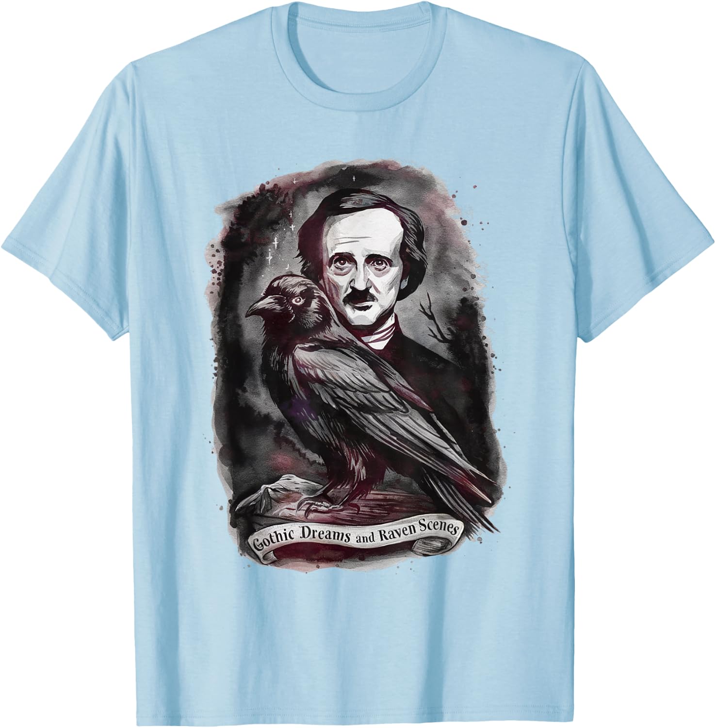 Edgar Allan Poe The Raven Nevermore Gothic Literature Poet T-Shirt - T-Shirt | Light Blue