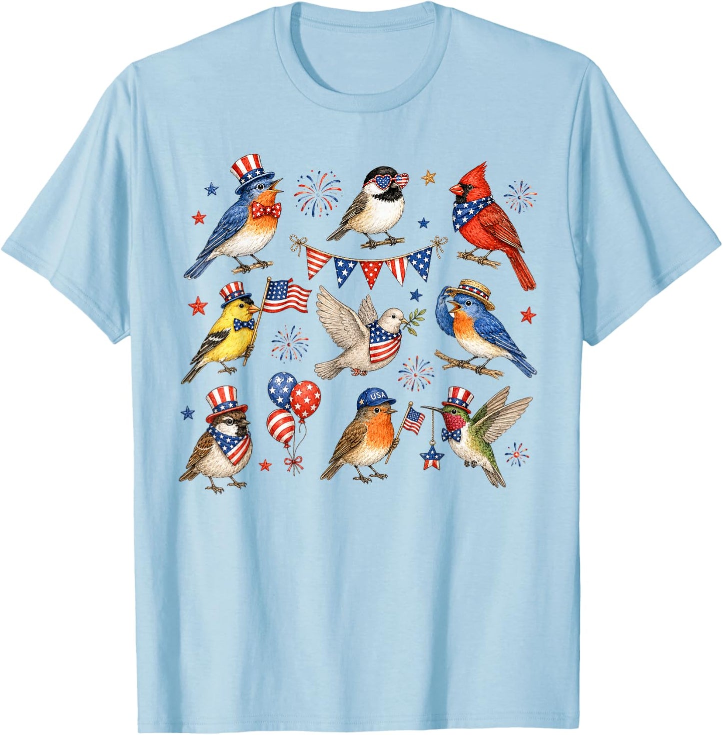Patriotic Bird Lover Bird Watching 4th of July Independence T-Shirt - T-Shirt | Light Blue