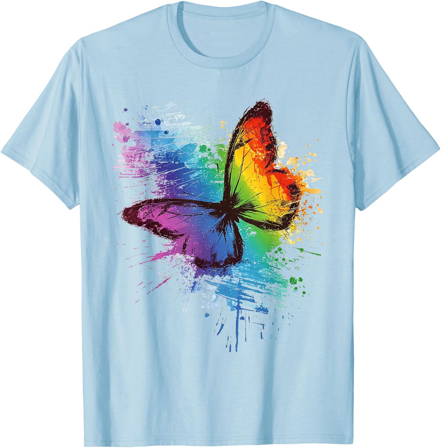 Butterfly Animal Colorful Zoo Painting Abstract Butterfly T-Shirt - T-Shirt | Light Blue