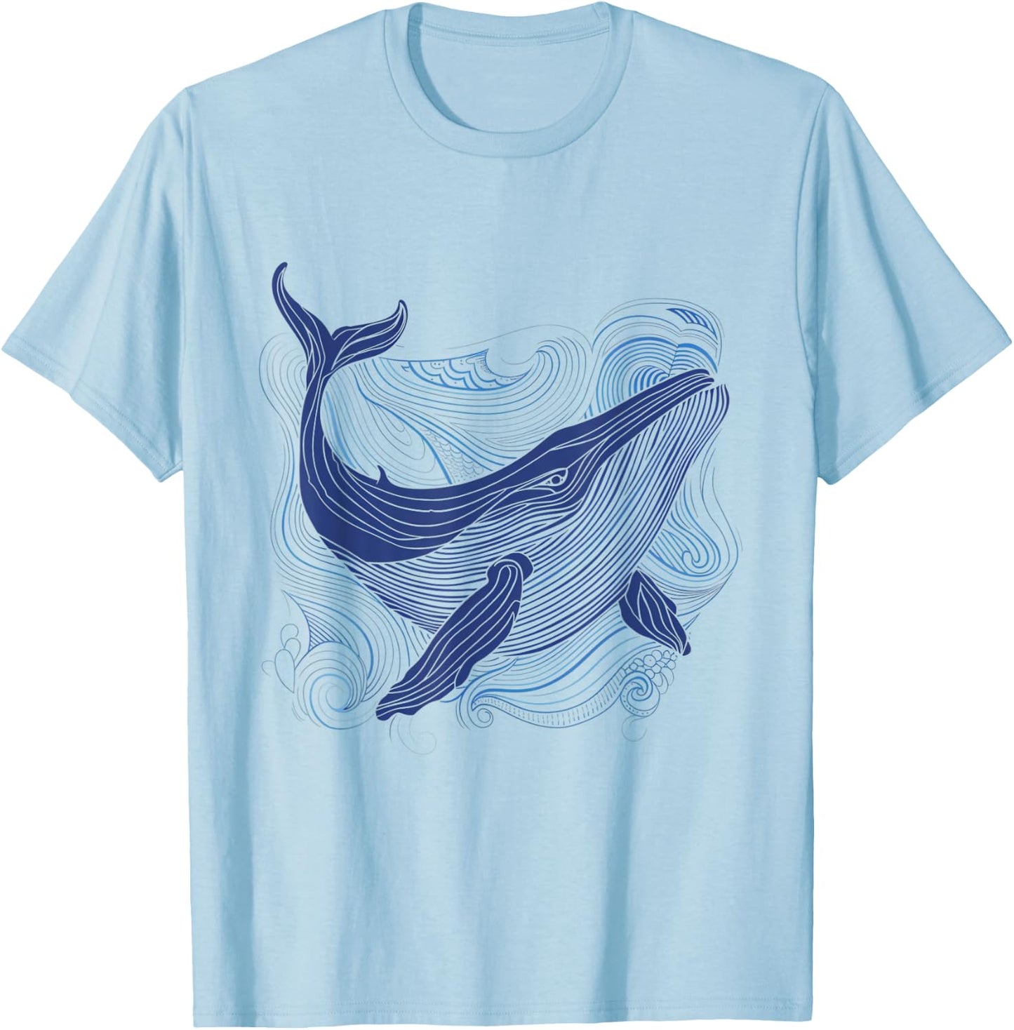 Blue Whale 52 Hz Leaping Over Rainbow Waves T-Shirt - T-Shirt | Light Blue