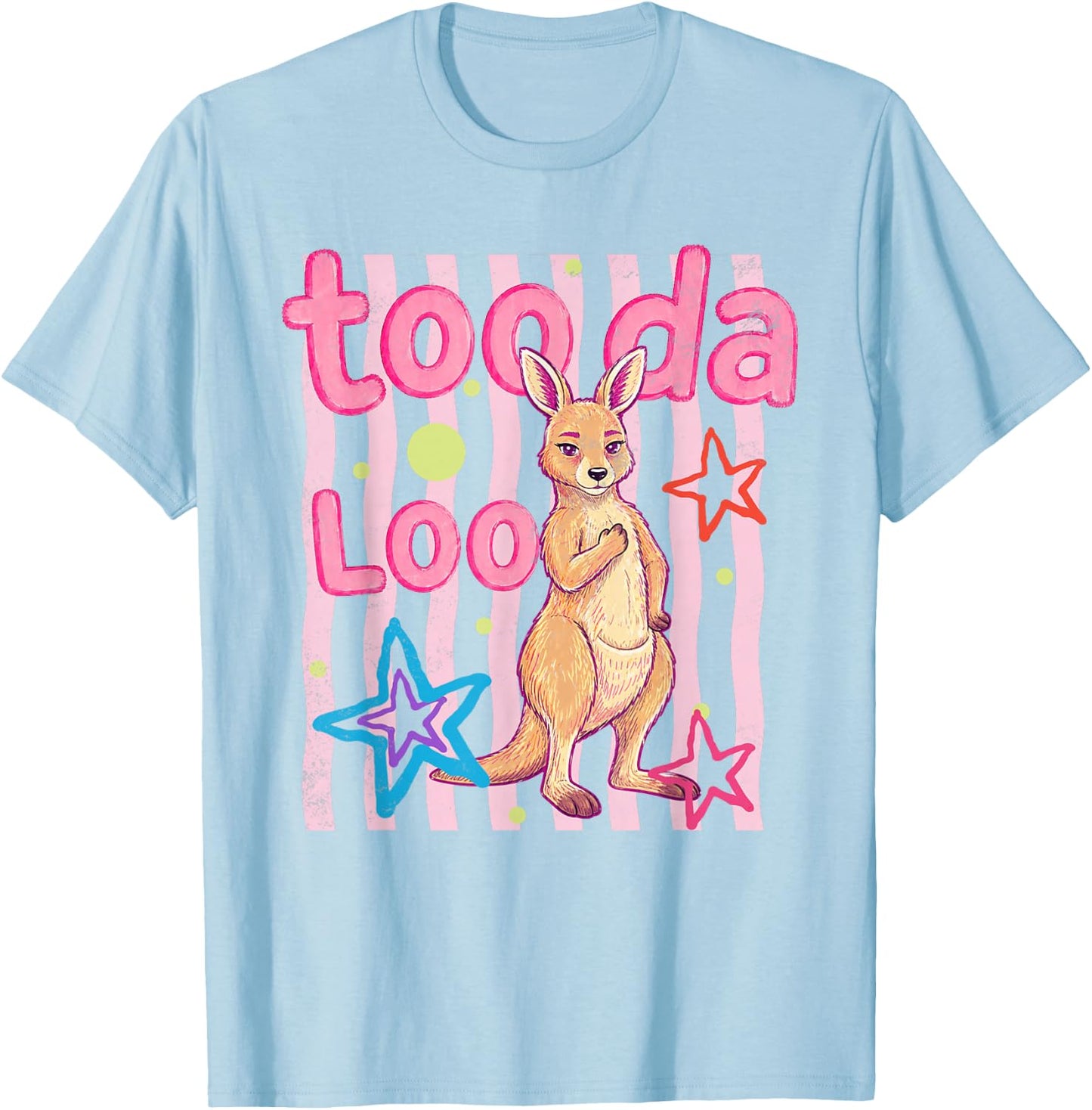 Cute Kangaroo Tooda Loo Cartoon Animal Design T-Shirt - T-Shirt | Light Blue