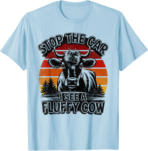 Retro Stop The Car I See A Fluffy Cow Vintage Highland Cow T-Shirt - T-Shirt | Light Blue