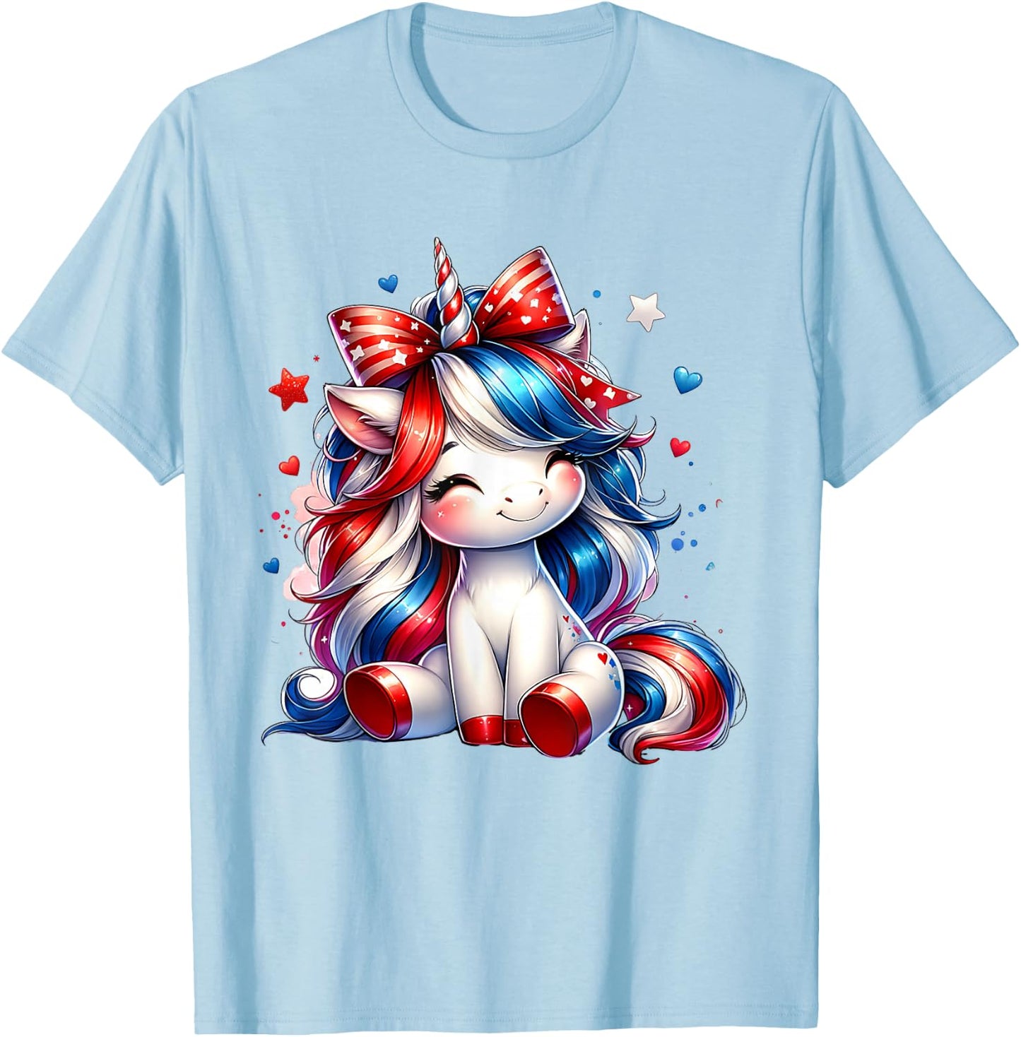 Cute Unicorn 4th Of July Girls Kids American Flag USA Girls T-Shirt - T-Shirt | Light Blue