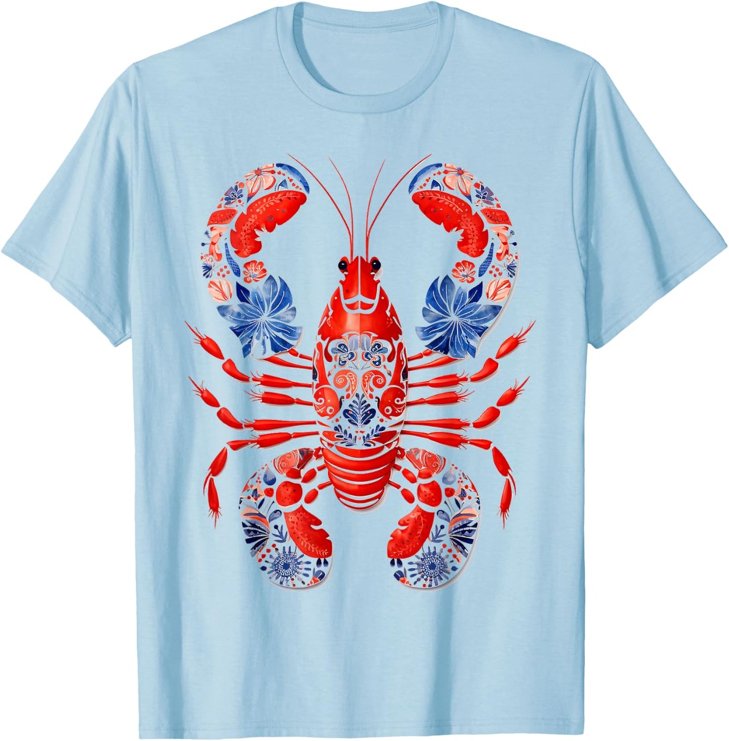 Lobster Animal Print Nature Portrait Lobster , white, S T-Shirt - T-Shirt | Light Blue