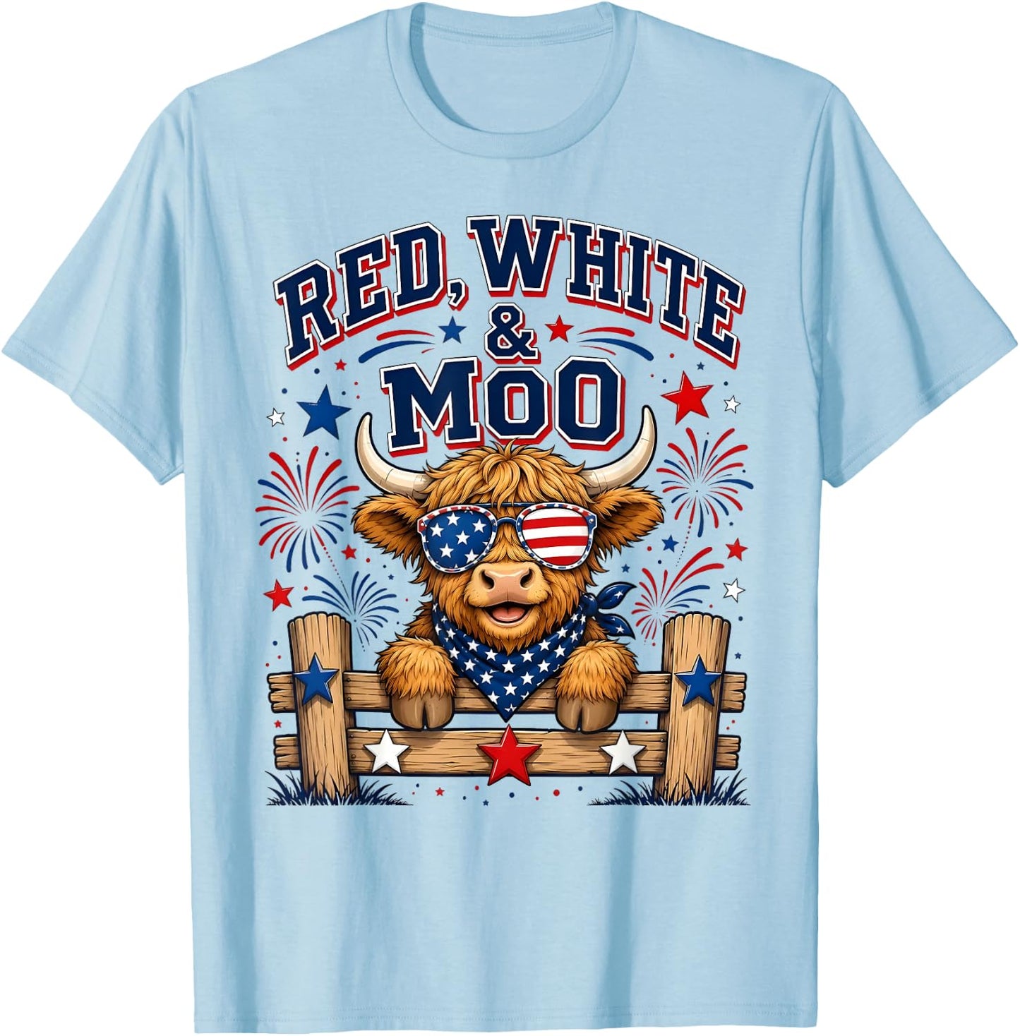 Cute Red White and Moo Funny Patriotic 4th of July USA Flag T-Shirt - T-Shirt | Light Blue