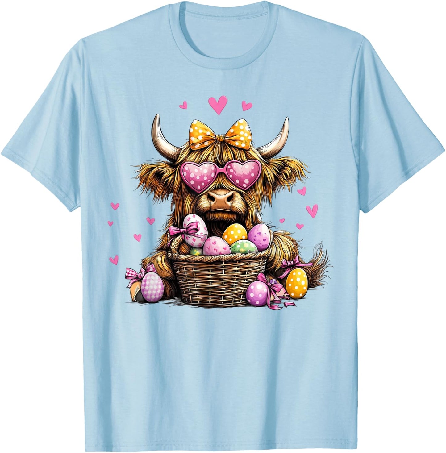 Easter Day Highland Cow Cute Cow Easter Happy Easter T-Shirt - T-Shirt | Light Blue