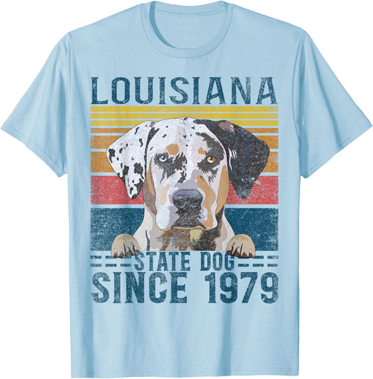 Louisiana Catahoula Leopard Dog US State Dog Fan Lover Retro T-Shirt - T-Shirt | Light Blue