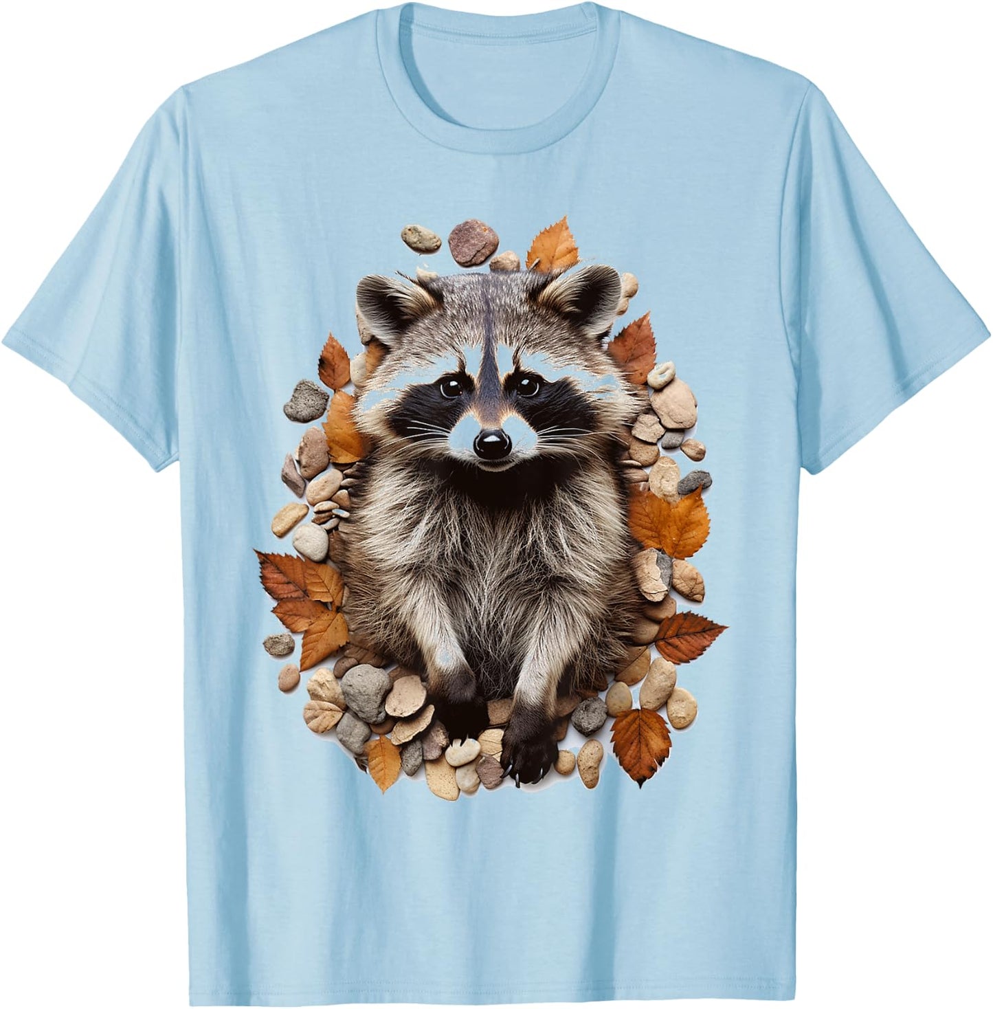 Raccoon Animal Nature Pattern Stones Illustration Face Raccoon , white, S T-Shirt - T-Shirt | Light Blue