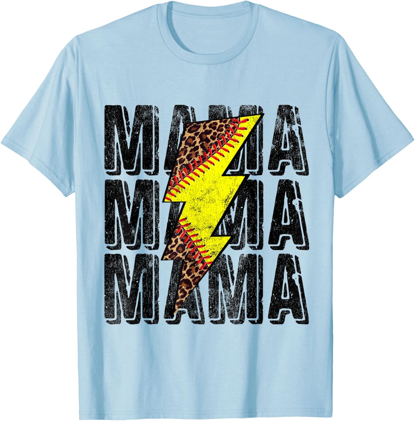 Funny Mothers Day Softball Leopard Thunderstorm Grandma Mama T-Shirt - T-Shirt | Light Blue