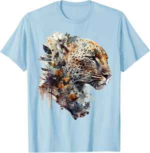 Leopard flowers art animals print leopard motif T-Shirt - T-Shirt | Light Blue