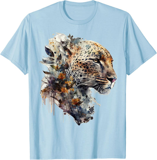 Leopard flowers art animals print leopard motif T-Shirt - T-Shirt | Light Blue
