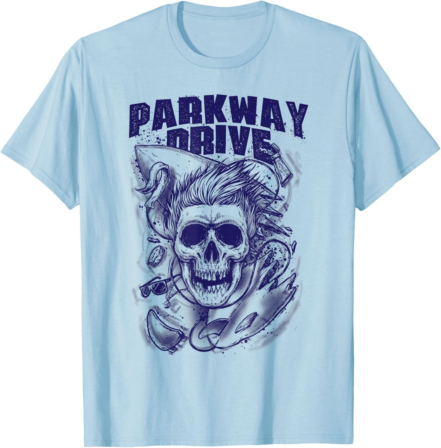 Parkway Drive - Official Merchandise - Surfer Skull - White T-Shirt - T-Shirt | Light Blue