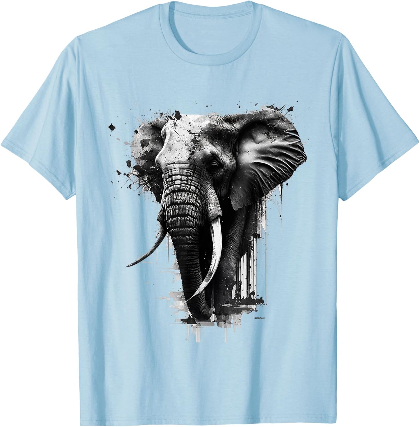 Elephant Art Drawing Zoo Animal Motif Elephant T-Shirt - T-Shirt | Light Blue