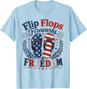 Flip Flops Fireworks Freedom USA Flag Summer 4th of July T-Shirt - T-Shirt | Light Blue