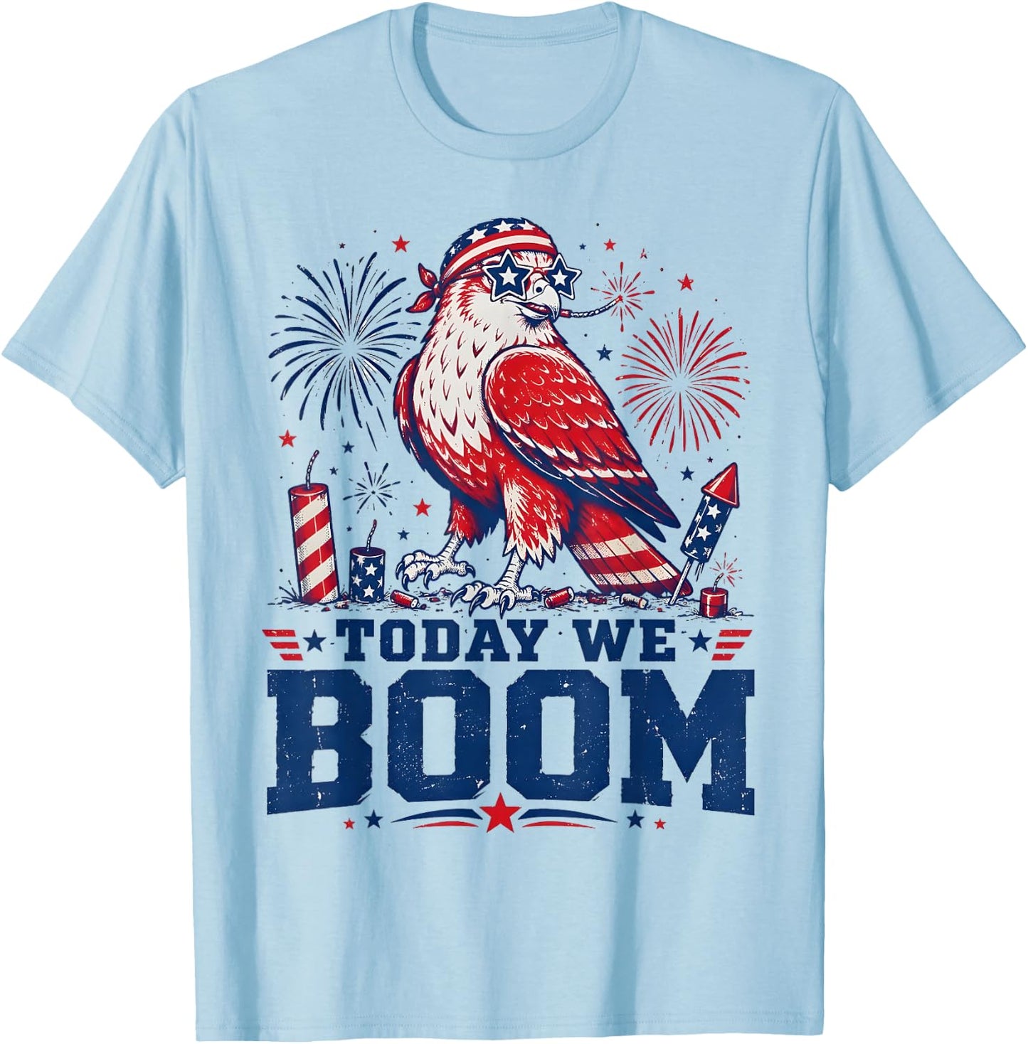 Retro Funny 4th of July Eagle Beer Today We Boom Fireworks T-Shirt - T-Shirt | Light Blue