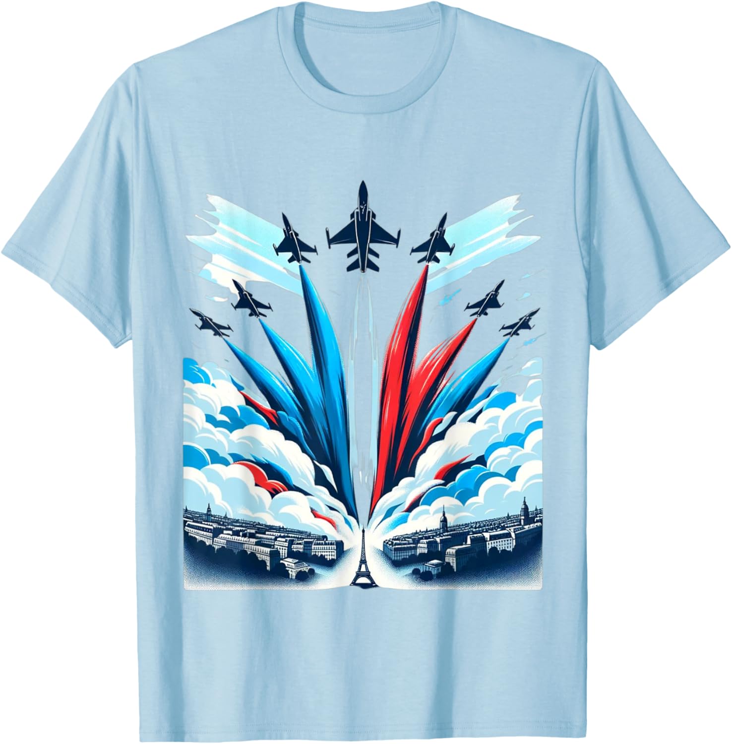 French National Day Bastille Airplane , white, S T-Shirt - T-Shirt | Light Blue