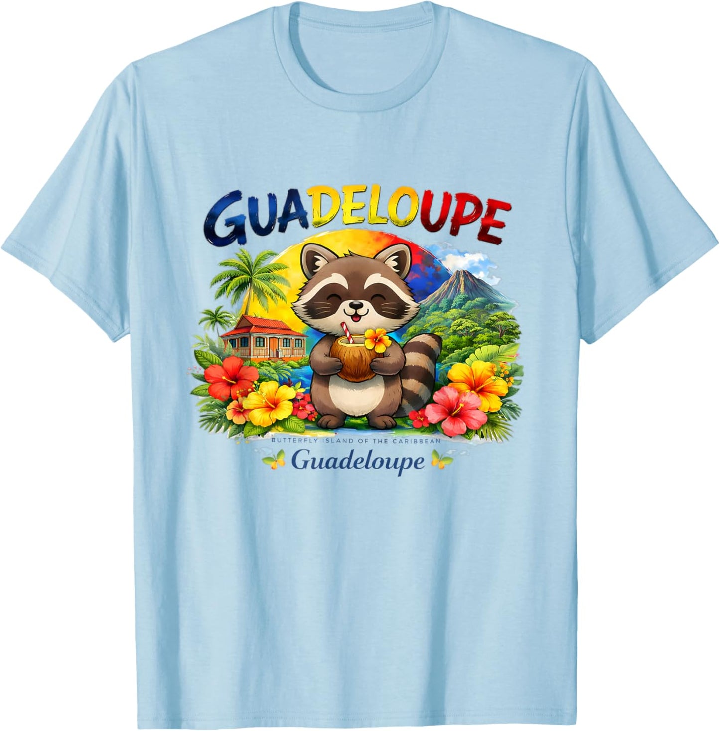 Guadeloupe Drapeau Carte Graphique Fille T-Shirt - T-Shirt | Light Blue
