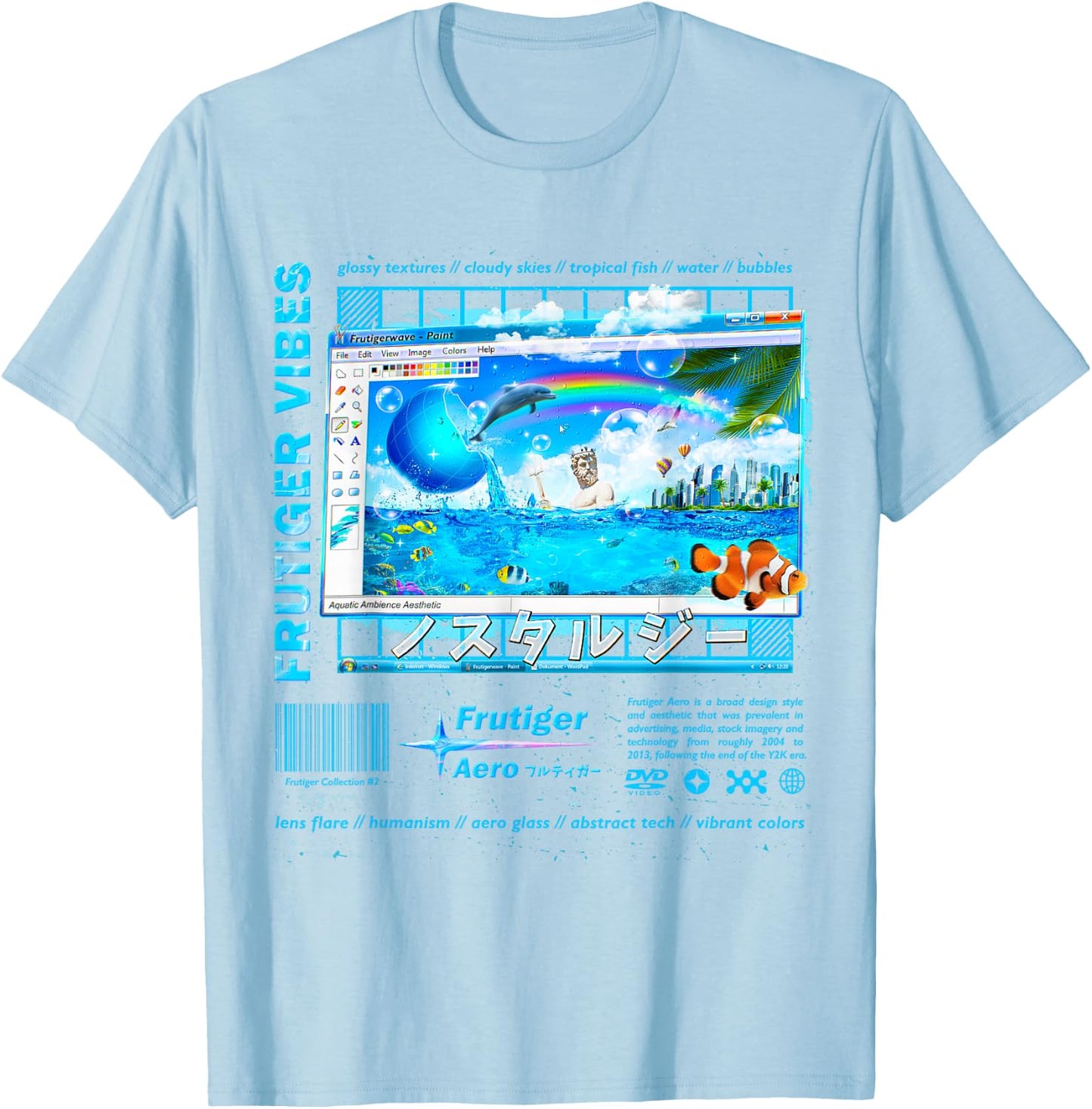 Frutiger Aero Fashion Collection - Frutiger Vibes , white, S T-Shirt - T-Shirt | Light Blue