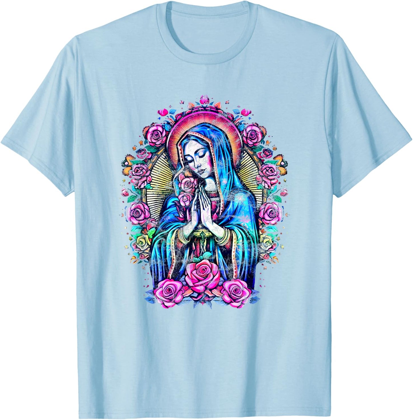 Praying Mary with roses, Christianity, Our Lady of Guadalupe T-Shirt - T-Shirt | Light Blue