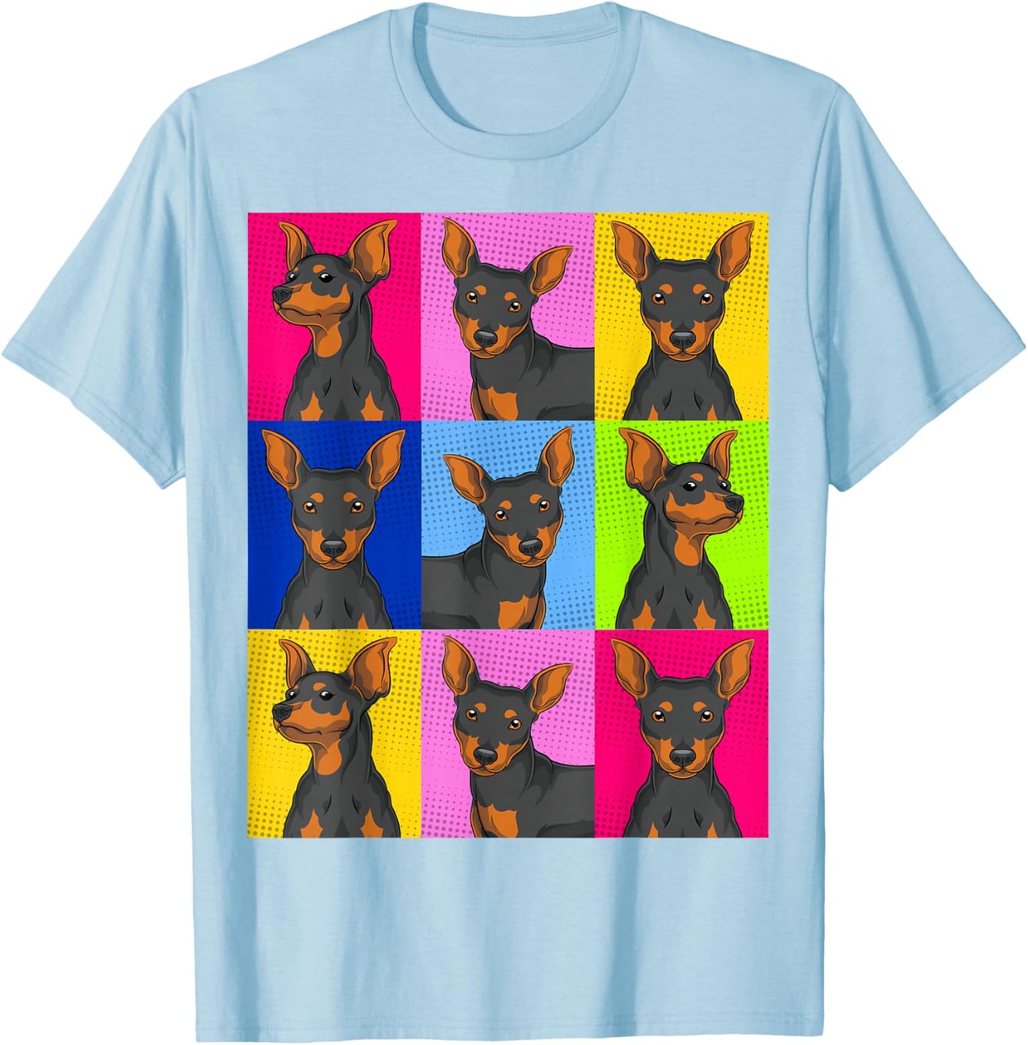 Dog Owner Animal Pet Min Pin Dog Lover Pop Art Min Pinscher T-Shirt - T-Shirt | Light Blue