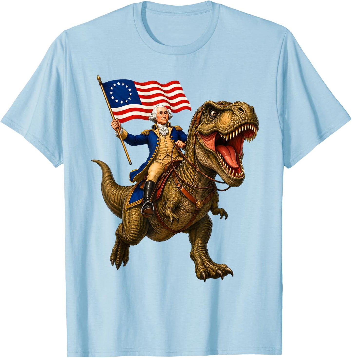 George Washington Riding a Dinosaur T-Shirt - T-Shirt | Light Blue