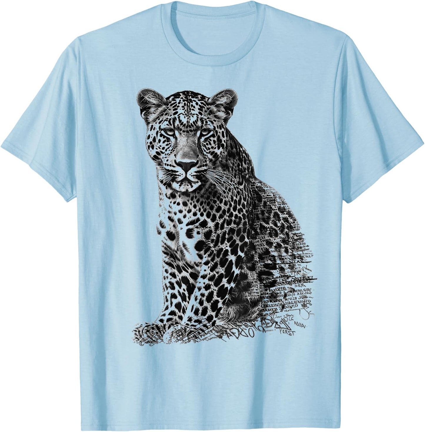 Leopard Drawing Text Animal Art Abstract Graphic Leopard T-Shirt - T-Shirt | Light Blue