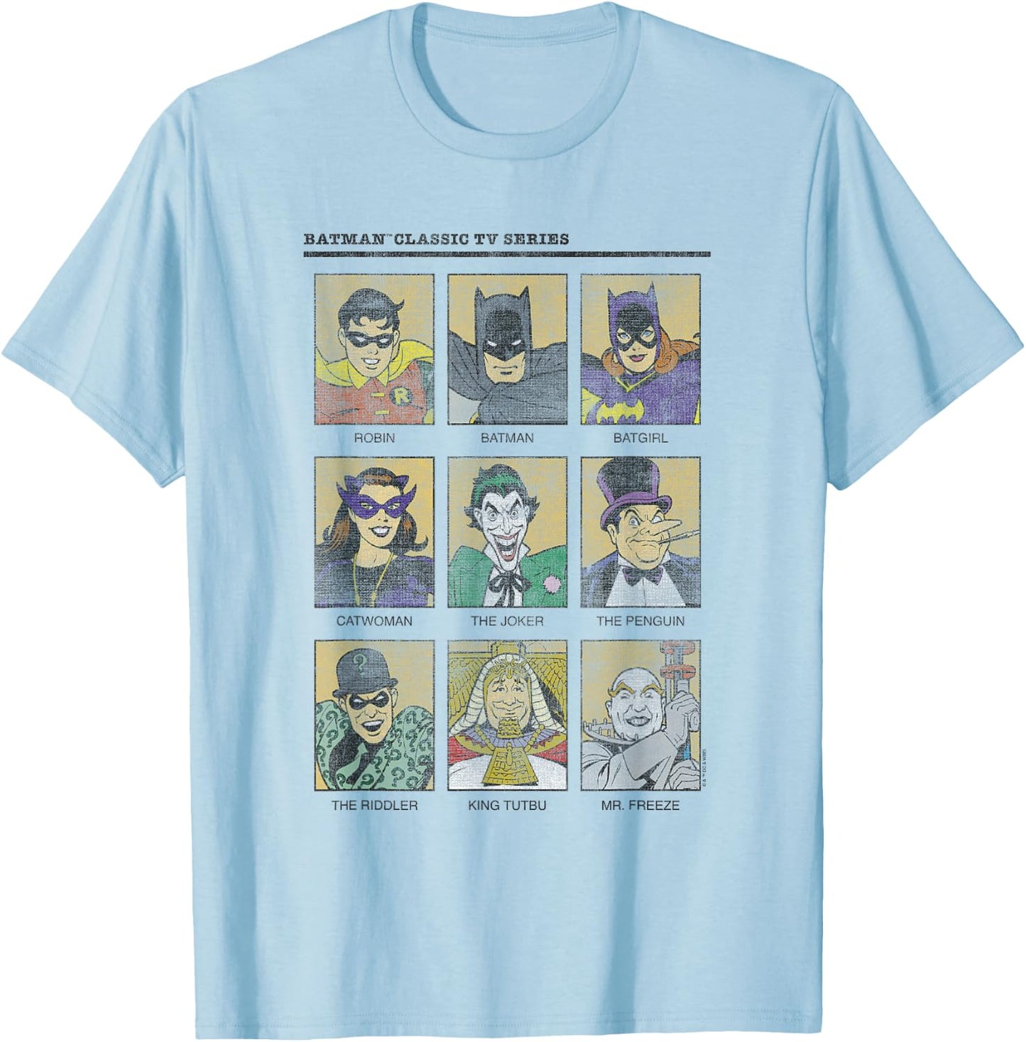 Batman Vintage 60's Heroes & Villains Comic Yearbook T-Shirt - T-Shirt | Light Blue