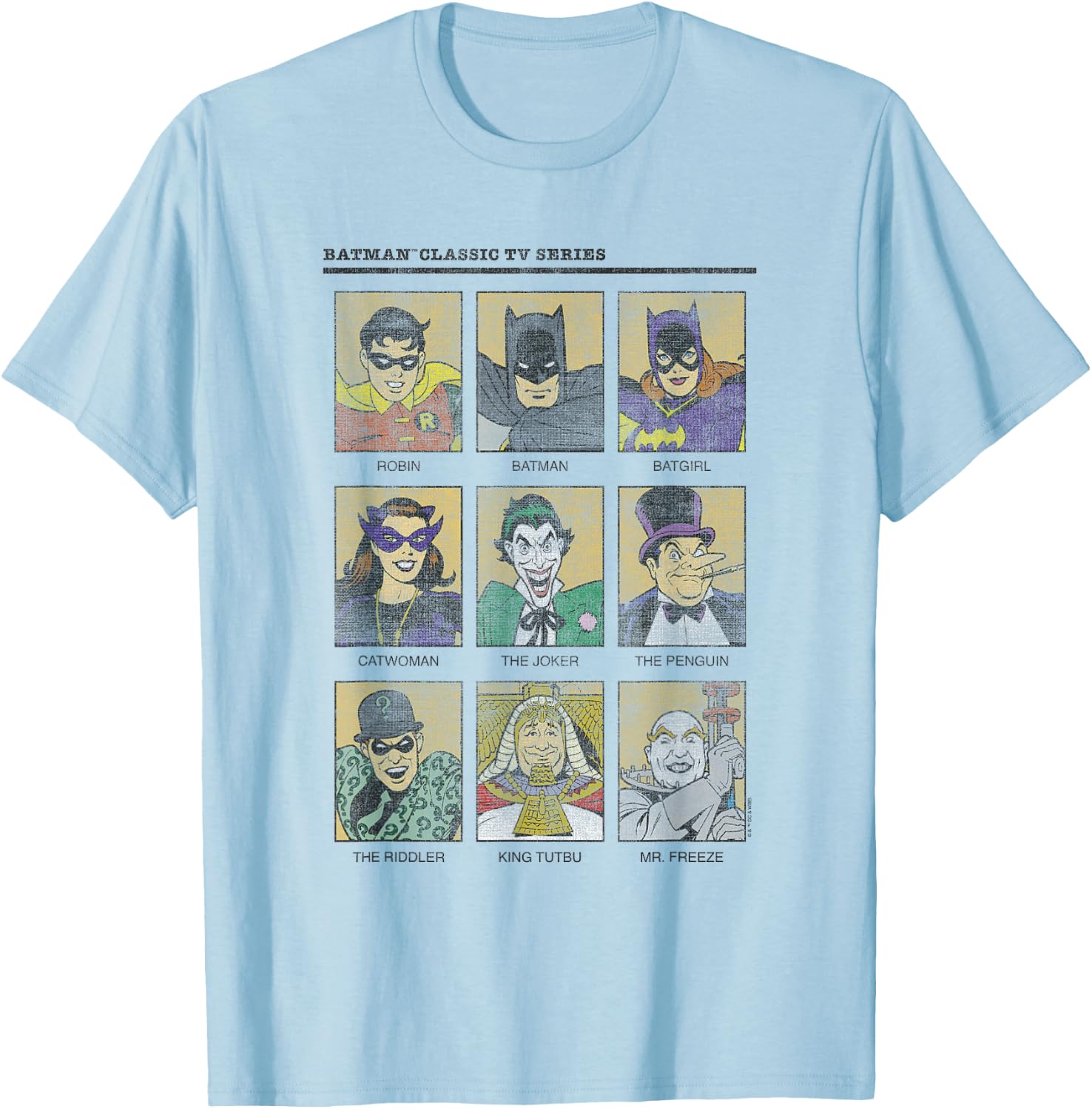 Batman Vintage 60's Heroes & Villains Comic Yearbook T-Shirt - T-Shirt | Light Blue