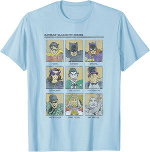 Batman Vintage 60's Heroes & Villains Comic Yearbook T-Shirt - T-Shirt | Light Blue