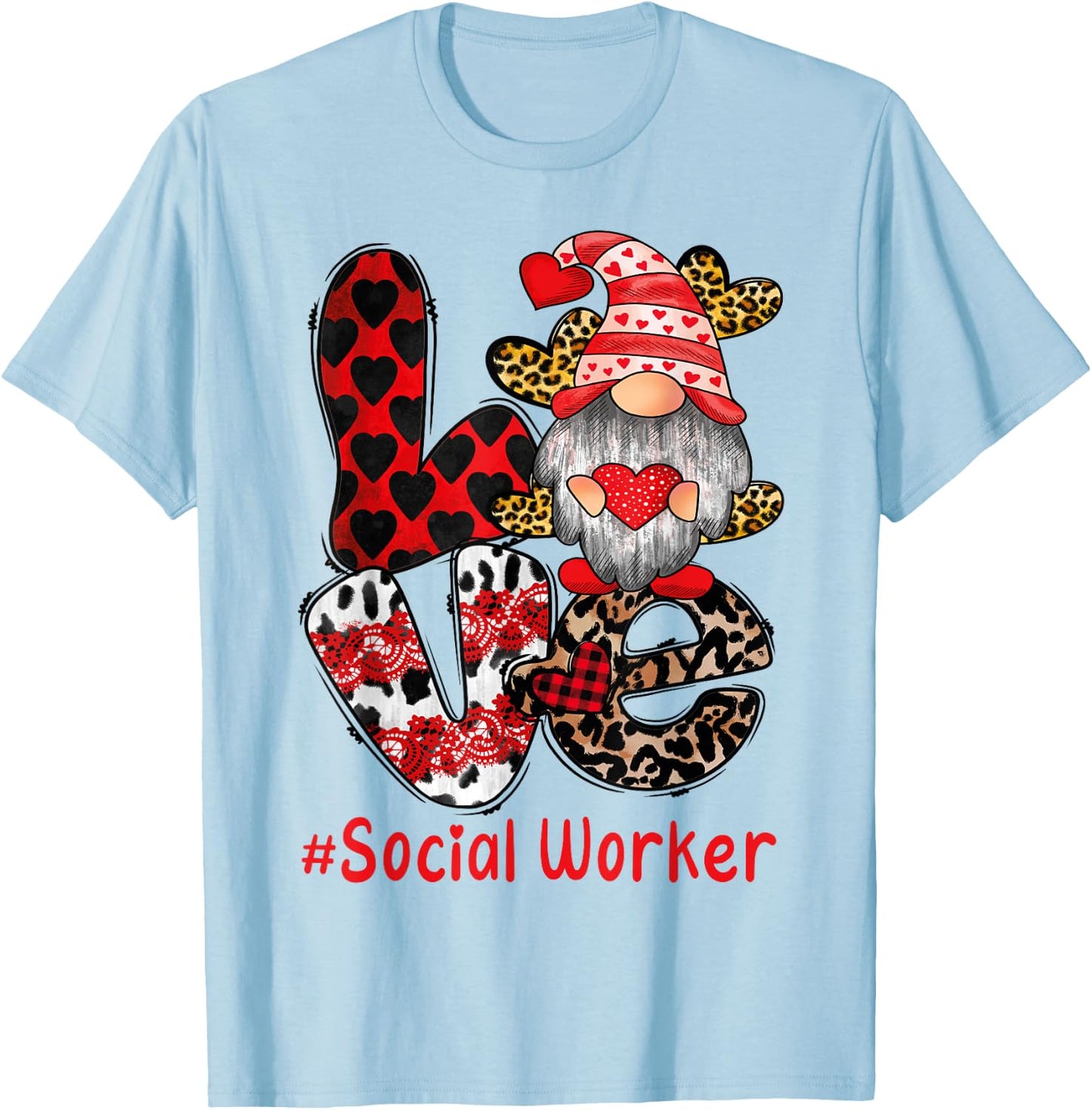 Social Worker Valentines Day Love Heart gnome social work T-Shirt - T-Shirt | Light Blue