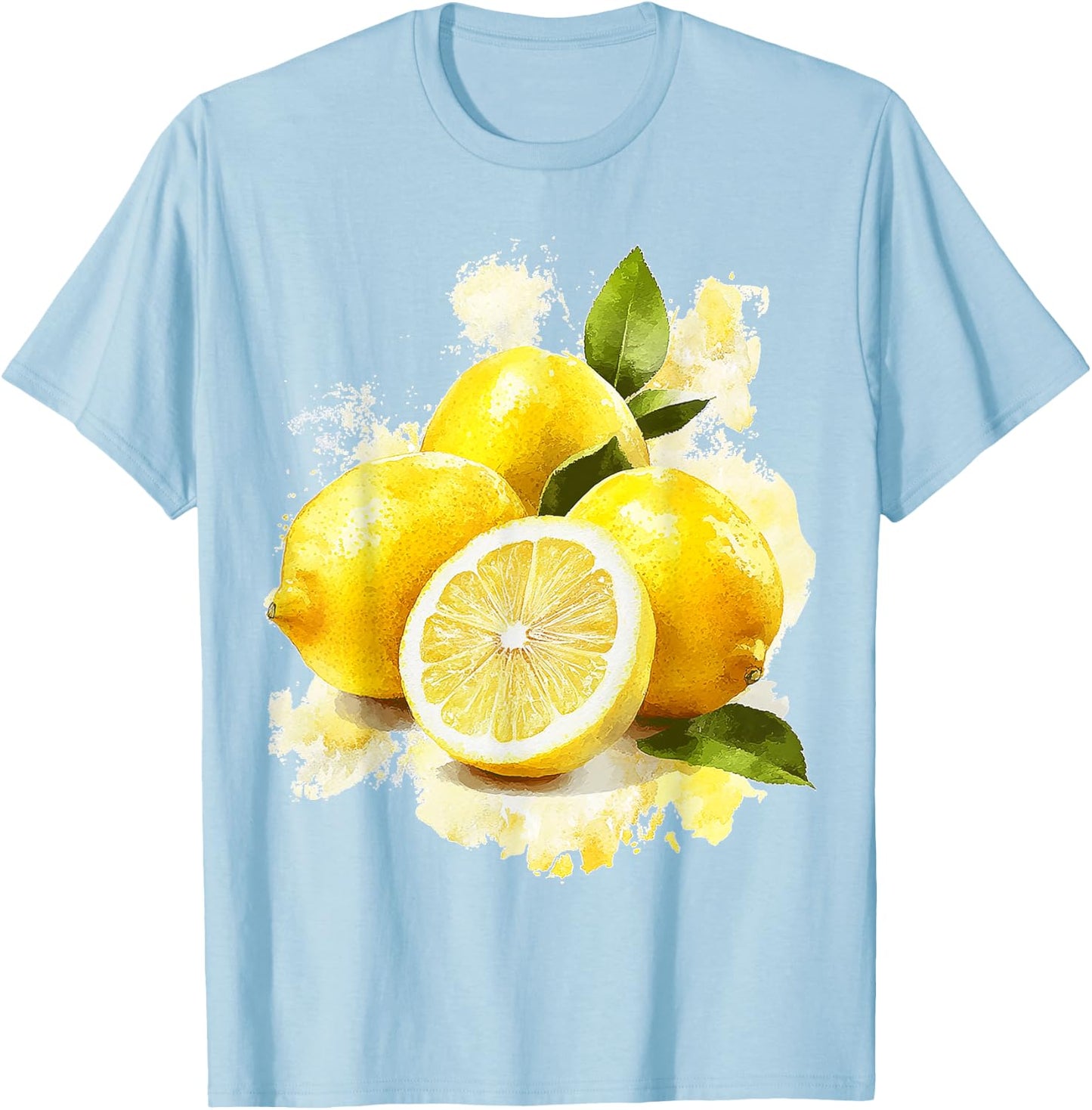 Lemon Fruit Motif Artwork Lemon , White T-Shirt - T-Shirt | Light Blue