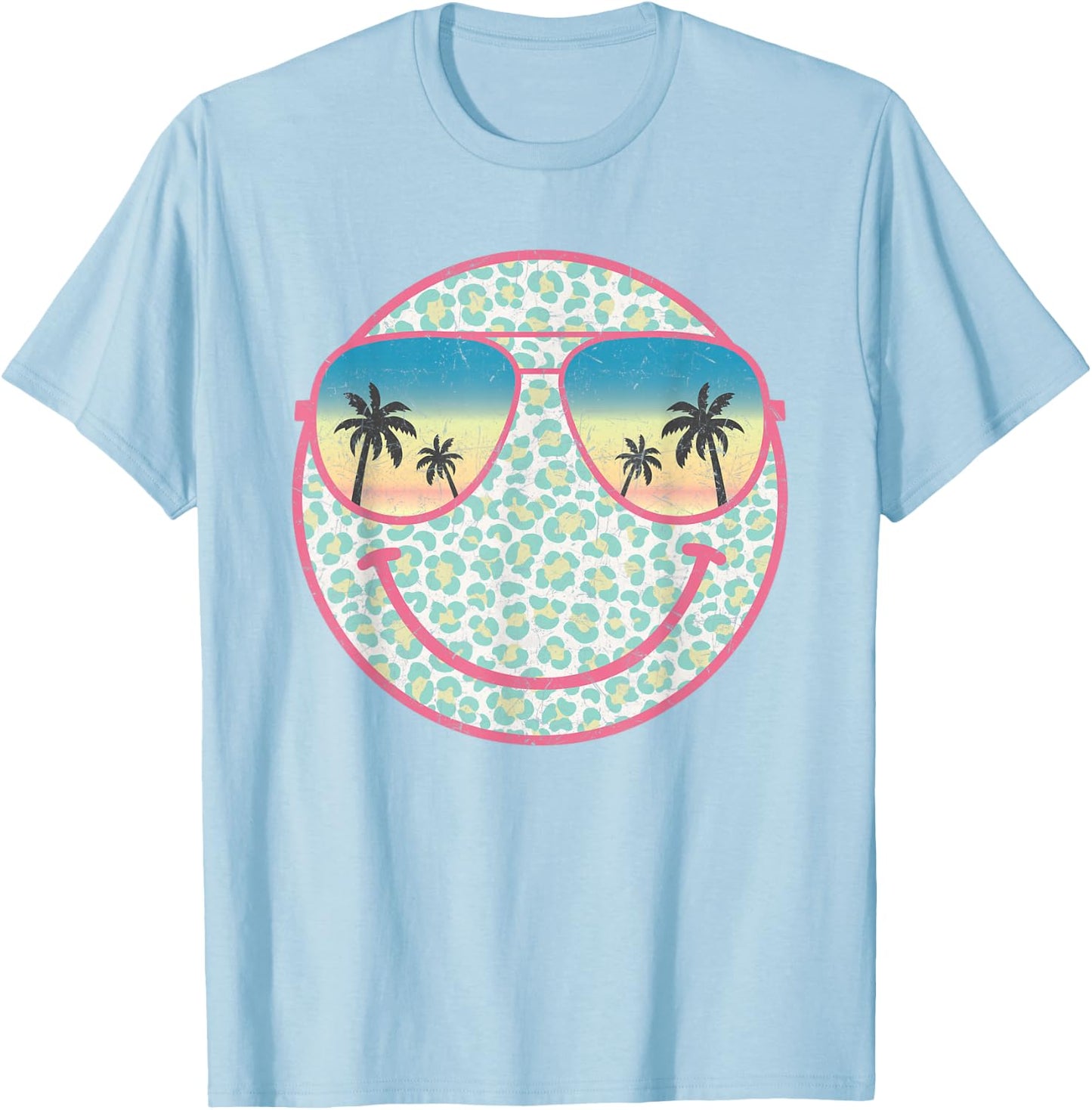 Palm Tree Smile Beach Summer Cute Happy Peace Smiling Face Women Kids T-Shirt - T-Shirt | Light Blue