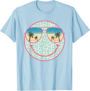 Palm Tree Smile Beach Summer Cute Happy Peace Smiling Face Women Kids T-Shirt - T-Shirt | Light Blue