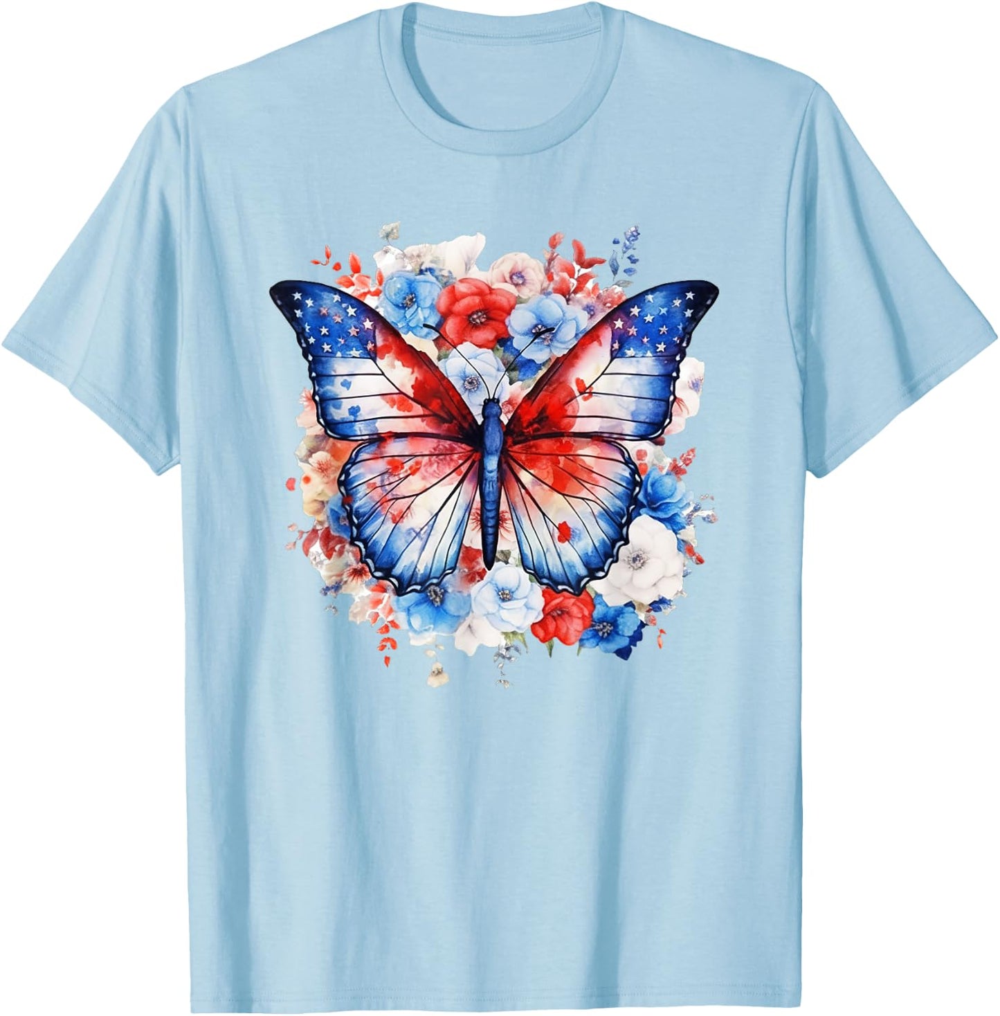 USA American flag Butterfly Beautiful Nature Lover July 4th Kids Men T-Shirt - T-Shirt | Light Blue
