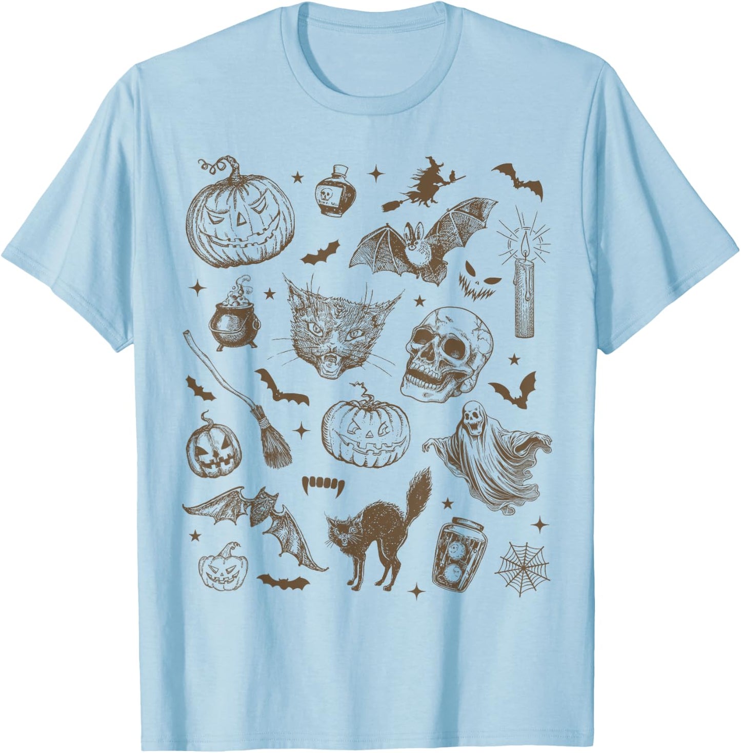 Halloween Vintage 90s Witchy Aesthetic Cute Retro Graphic T-Shirt - T-Shirt | Light Blue