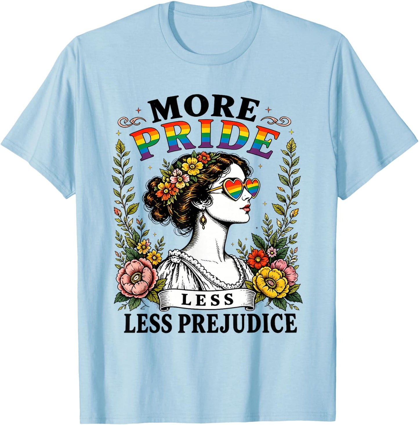 More Pride Less Prejudice Rainbow Heart Vintage Equality T-Shirt - T-Shirt | Light Blue