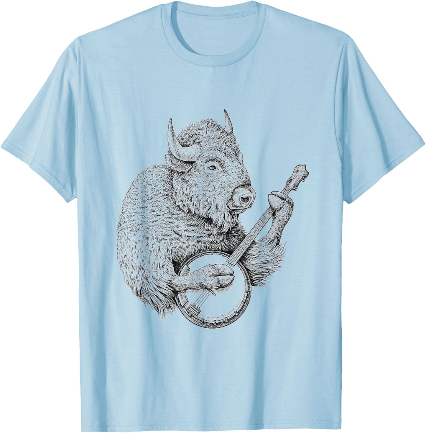 Buffalo Retro Bison Animal playing banjo T-Shirt - T-Shirt | Light Blue