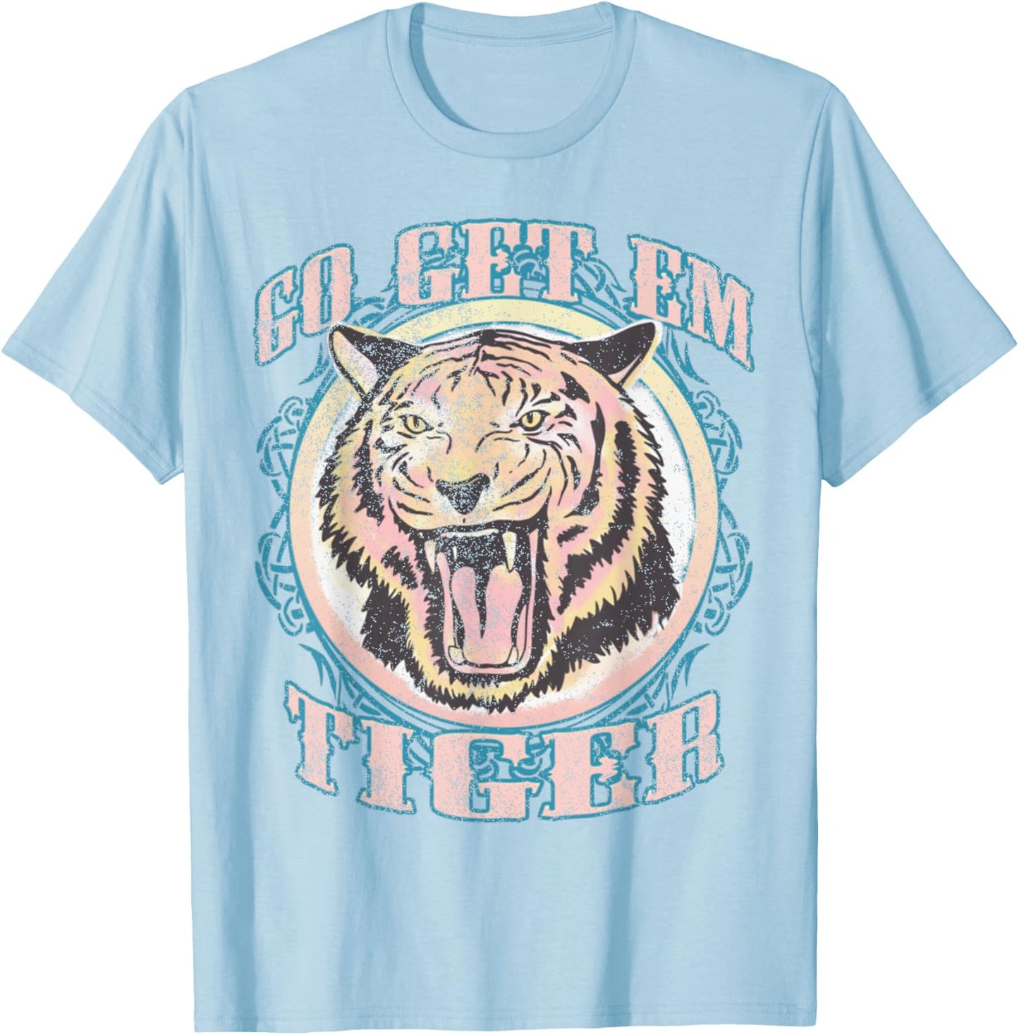 Go Get Em Tiger Bohemian Vintage Graphic Small T-Shirt - T-Shirt | Light Blue