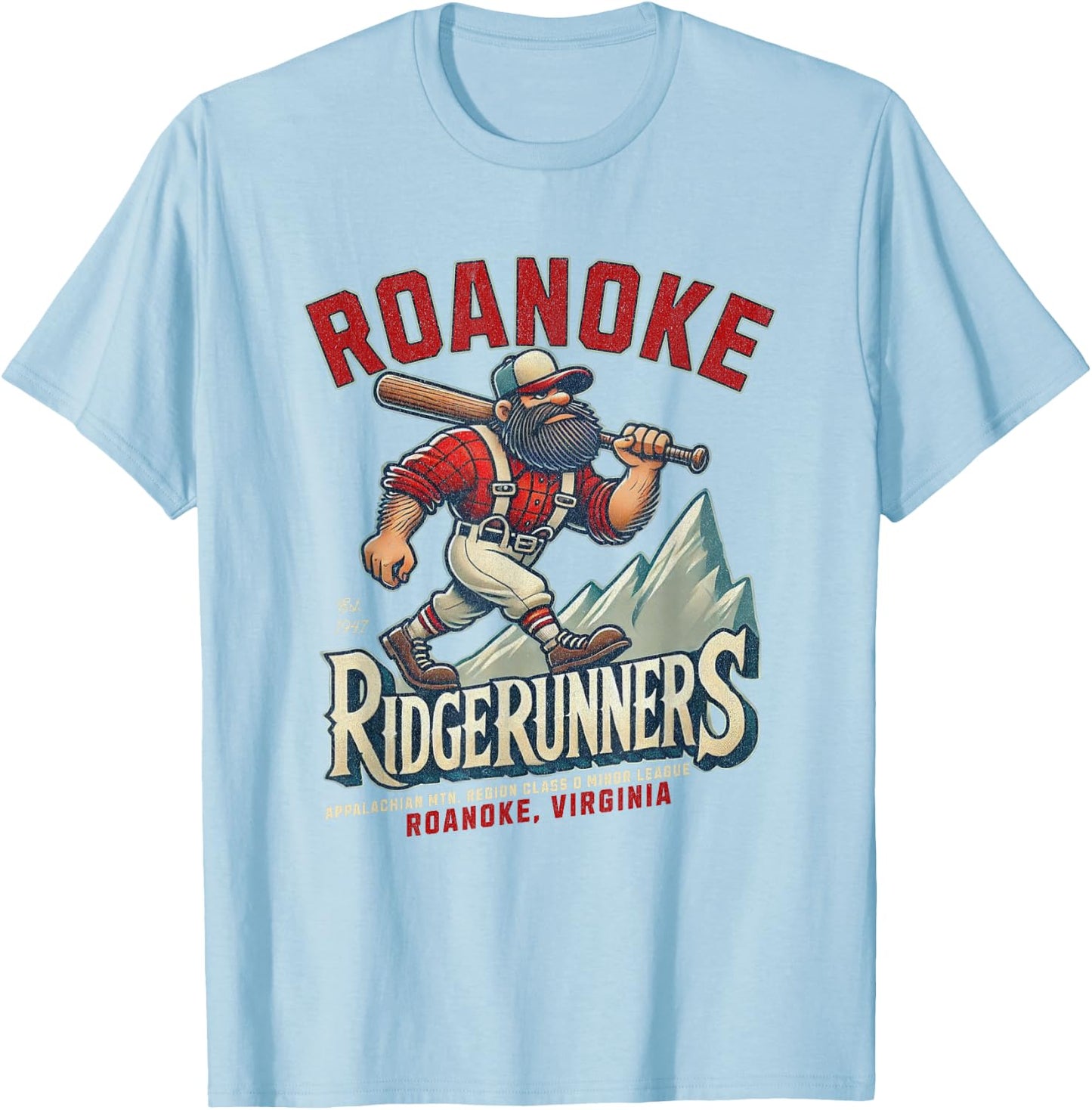 Roanoke Ridgerunners Retro Baseball Team Design T-Shirt - T-Shirt | Light Blue