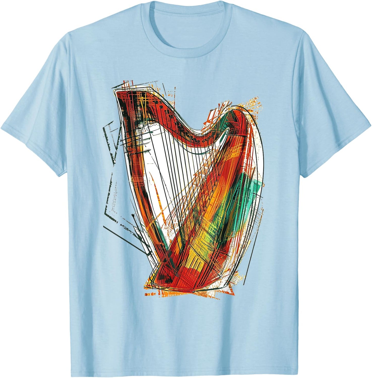 Harpe Dessin Art Motif Musique Graphique T-Shirt - T-Shirt | Light Blue