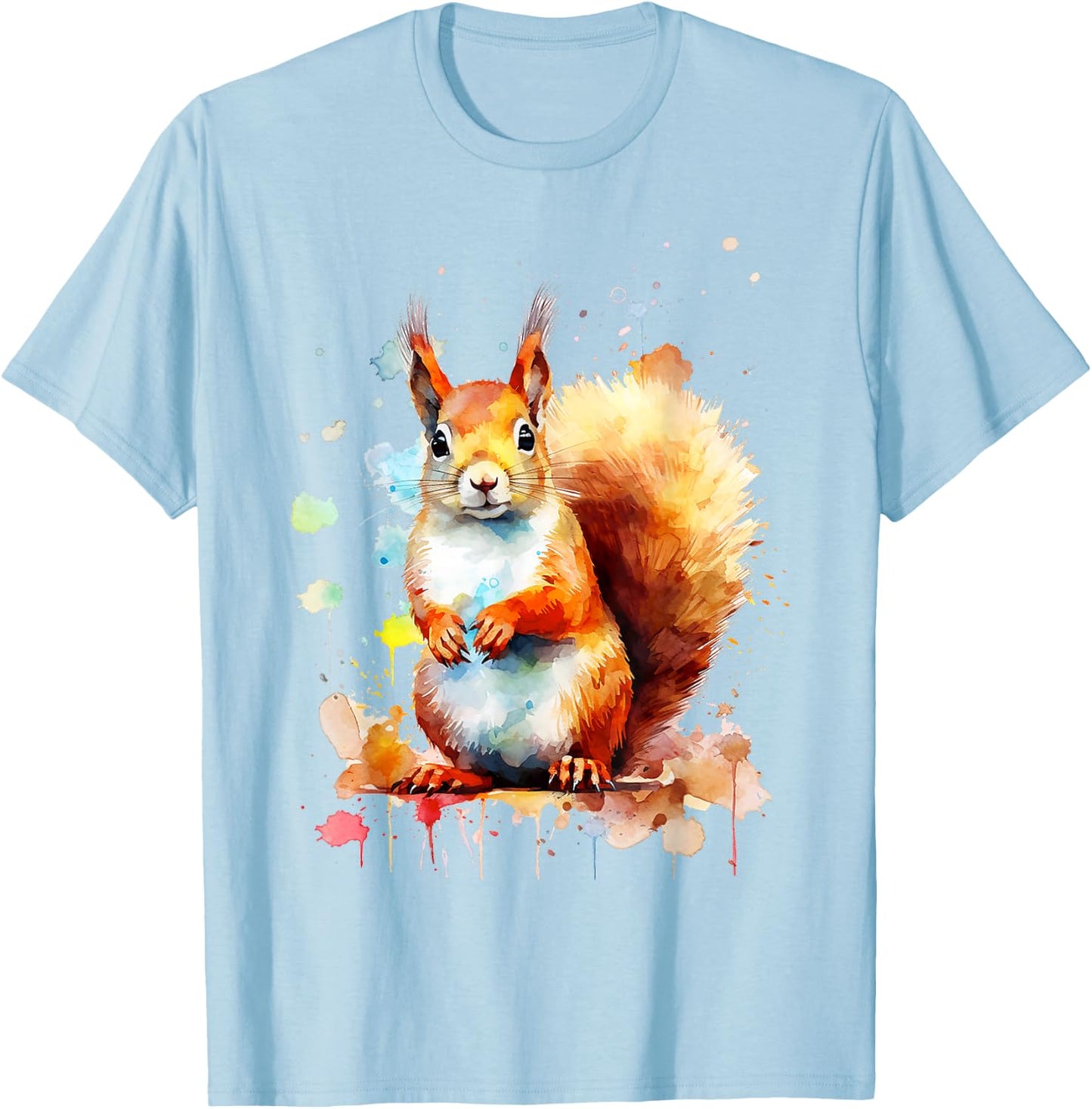 Squirrel Animal Abstract Motif Colourful Painting Squirrel , White T-Shirt - T-Shirt | Light Blue