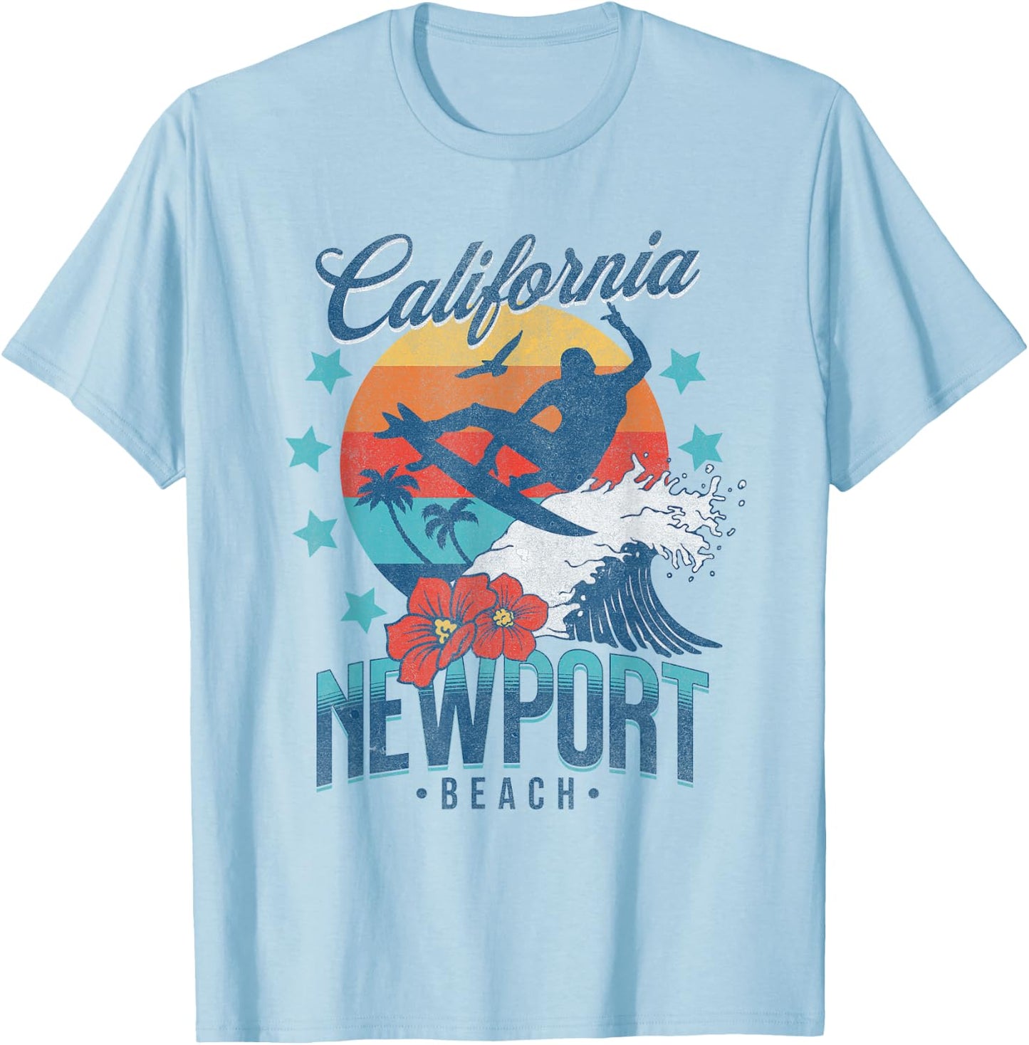 Newport Beach California Surfing Vintage Vacation Retro Surf T-Shirt - T-Shirt | Light Blue