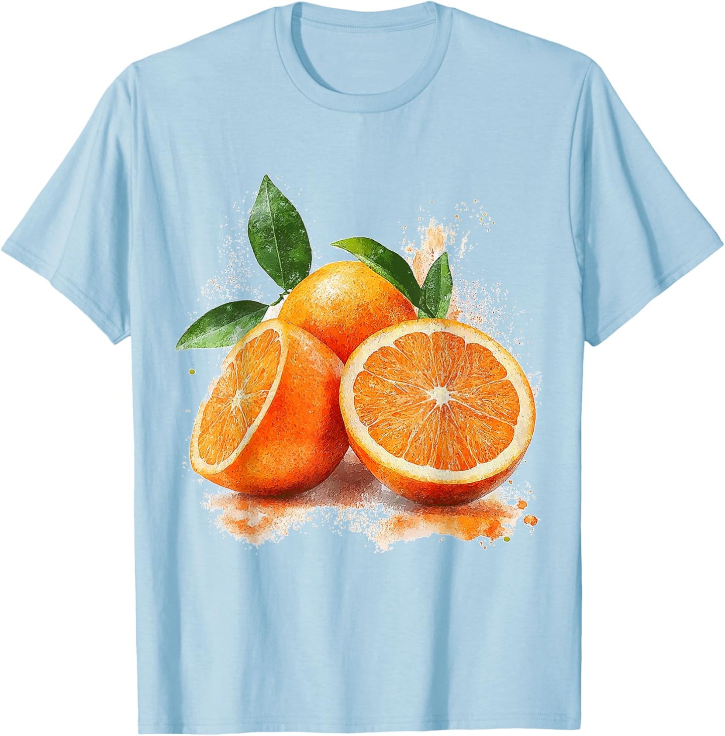 Orange Fruit Motif Watercolour Artwork Orange , White T-Shirt - T-Shirt | Light Blue